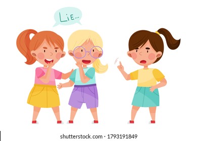 Little Girl Telling Lie To Her Agemate Vector Illustration