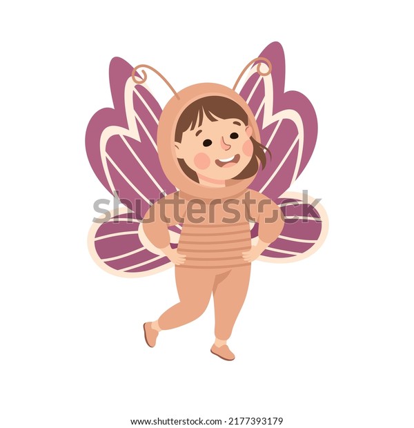 Little Girl in Theater Play Wearing\
Butterfly Costume Performing on Stage Vector\
Illustration
