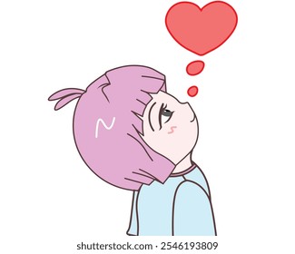 
The little girl was thinking about someone.illustration vector, eps, cartoon