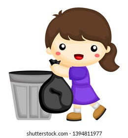 Little Girl Throwing Garbage Stock Vector (royalty Free) 1394811977 