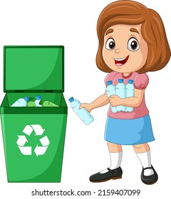 Little girl throwing trash into litter bin