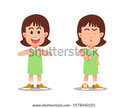 A little girl with thumbs up and down