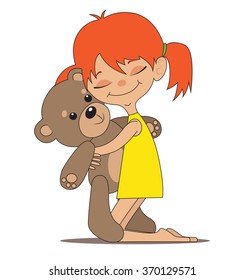 Little girl with the toy bear. Vector illustration