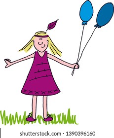 little girl with two balloon 