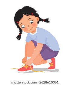 Menina amarrando os cadarços