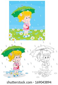 Little girl with an umbrella under rain