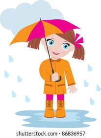Little girl under an umbrella. vector, color full, no gradient