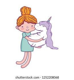 little girl with unicorn kawaii character