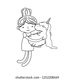 little girl with unicorn kawaii character