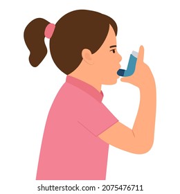 Little girl uses an asthma inhaler against attack. World asthma day. Allergy,Bronchial asthma kids.Vector  illustration