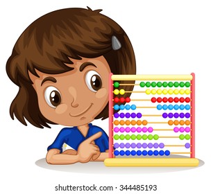 Little girl using abacus to count illustration