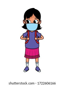 little girl using face mask for covid19 vector illustration design