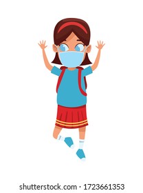 little girl using face mask for covid19 vector illustration design