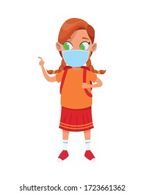 little girl using face mask for covid19 vector illustration design