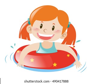 Kleines Mädchen mit schwimmender Gummi-Illustration
