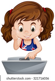 Little girl using laptop computer illustration