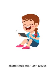 little girl using mobile phone and laugh