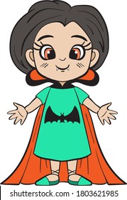 Little girl in vampire costume, colorful clipart illustrations