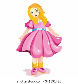 little girl, girl vector, beautiful girl, fashion girl, girl in a pink dress, a Princess from a fairy tale, magazine for girls