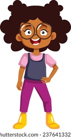 
Little Girl Vector Character Standing with Hand on her Hip. Adorable child dressed in a fashionable way
