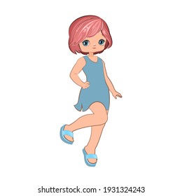 Little girl. Vector isolated illustration. Beautiful fashionable child. Flat cartoon style