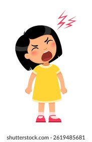 A garotinha está muito zangada ou irritada. Conceito de desobediência infantil, gritos, histéricos, explosão de emoções.
Ilustração de caractere de desenho animado