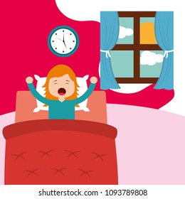 little girl wake up on bed in the morning