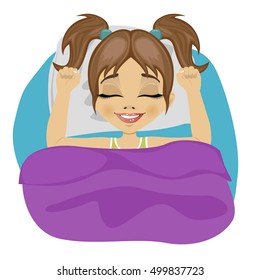 little girl waking up in bed