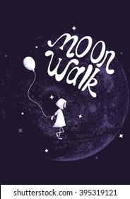 Little girl  walking on the moon