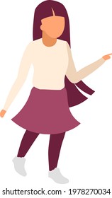 Little girl walking street flat color vector faceless character. Young lady with long hair. Female child searching for parents isolated cartoon illustration for web graphic design and animation