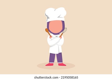 Little girl wants to become a chef. Children dream of the future. Kid dreaming concept. Vector Illustration. 