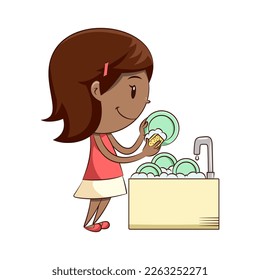 Little girl washing dishes, child, clean, domestic chores