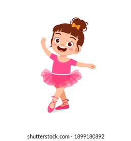 little girl wear beautiful ballerina costume and dance