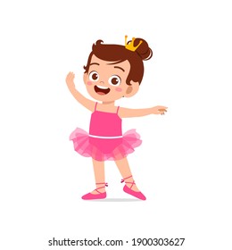 little girl wear beautiful ballerina costume and dance