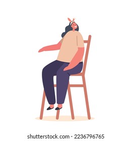 Little Girl Wear Rabbit Ears Sitting on Chair Isolated on White Background. Easter Holiday Celebration, Child Seasonal Event Isolated on White Background. Cartoon People Vector Illustration