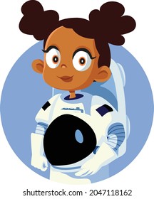 Little Girl Wearing an Astronaut Costume Vector Illustration. Child wearing a spacesuit dreaming pf future professional career
