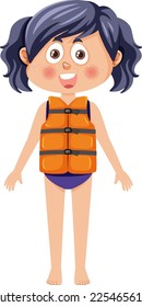 Little girl wearing life jacket illustration