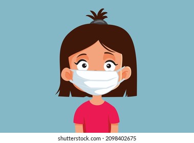 
Little Girl Wearing a Medical Face Mask Vector Illustration. Child protecting herself from viral infection during pandemic outbreak
