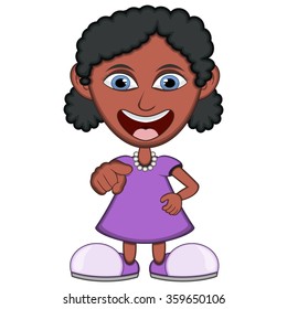 Little girl wearing a purple dress cartoon vector illustration