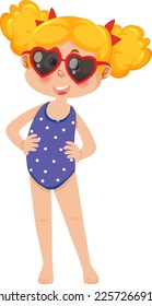 Little girl wearing sunglasses in summer theme illustration
