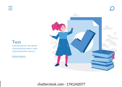 Little girl to win a competition at school, done homework, Vector illustration for web banner, infographics, mobile. 