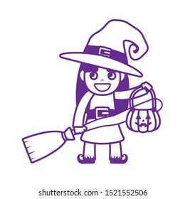 little girl with witch costume character vector illustration design