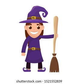 little girl with witch costume character vector illustration design