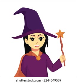 Little Girl with Witch Costume Character Design Illustration