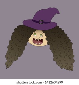 Little girl with witch hat, curly hair