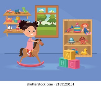 little girl in wooden horse character