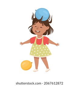 Little Girl Working On Physics Science Experiment With Balloon And Current Vector Illustration