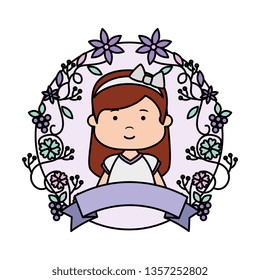 little girl with wreath flowers first communion