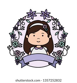 little girl with wreath flowers first communion