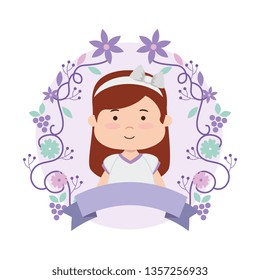 little girl with wreath flowers first communion